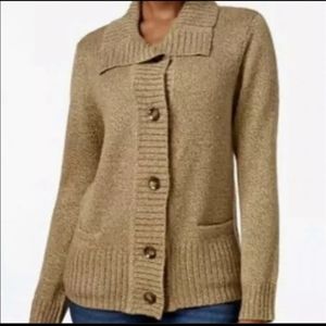 NEW XXL Karen Scott speckled brown tan button collared cardigan sweater